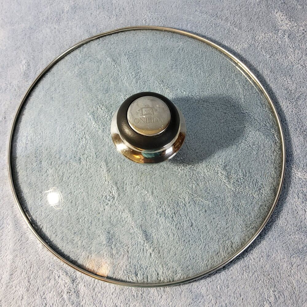 Oneida Replacement Tempered Glass Lid 10" Stainless Steel Rim Black Handle *FLAW